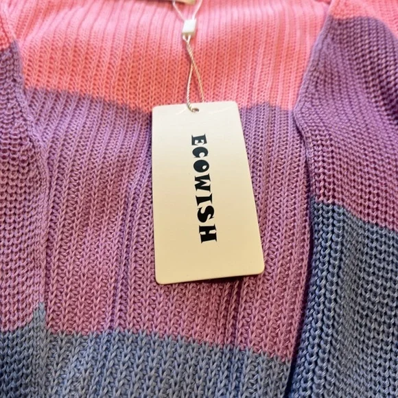 ECOWISH Rainbow 🌈 Block Striped Draped Open Front Cardigan L NWT - Picture 12 of 16